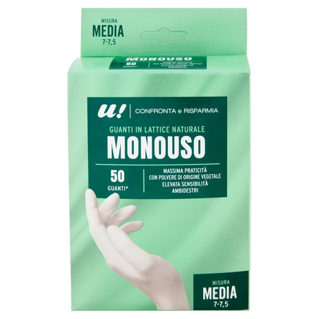 50 Guanti Monouso in Lattice Naturale Misura Media U! Confronta e Risparmia